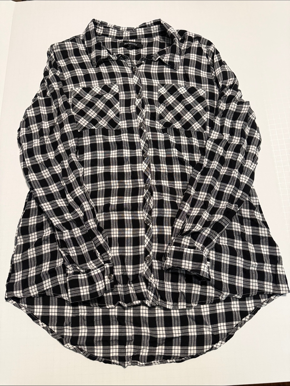 Relativity Black & White Plaid Button-Down Shirt